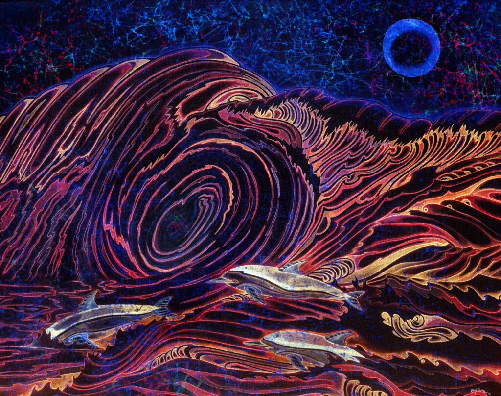 Dolphins at Dusk by artist ray evans at santa cruz art expressions