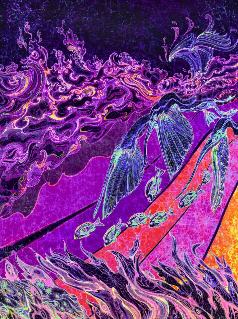 Diving Fishermen by artist ray evans at santa cruz art expressions